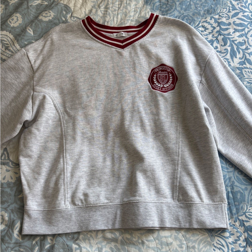 Garage Gray and Red Crewneck Sweater Casual Style